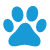 A blue paw print on a white background.